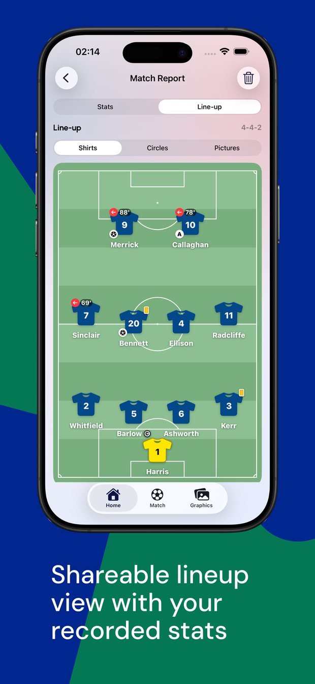 A shareable team sheet on the pitch.
