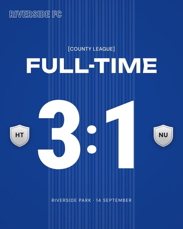 A full-time card with a towering 3:1 scoreline on club-colour stripes.