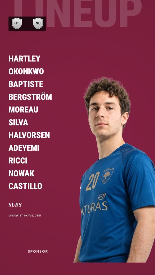 A team sheet with the word LINEUP running off the top edge.